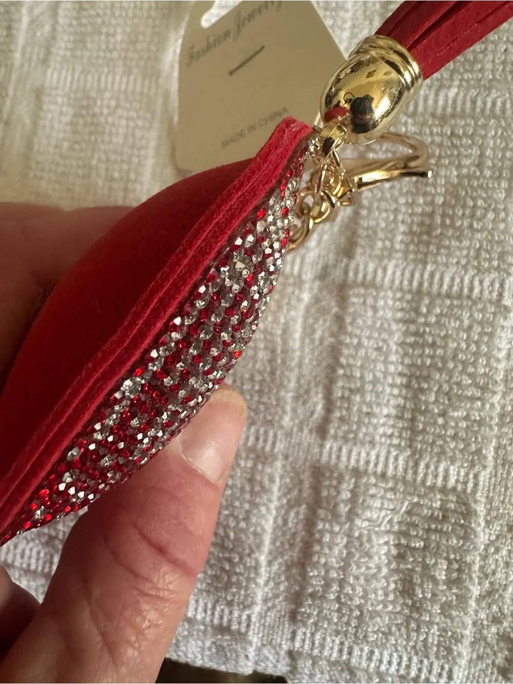 Source Unknown Red and Gold Crystal Heart Keychain with Tassel